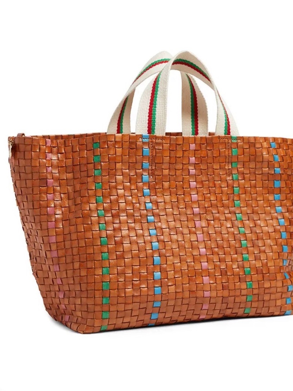 Clare V Woven Bateau Tote Natural with Pink, Blue, Green Accents - Picture 3 of 16
